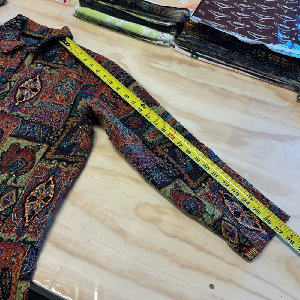 Chico’s Vintage Tapestry Sequin Patchwork Jacket Shaket Medium - Picture 12 of 13